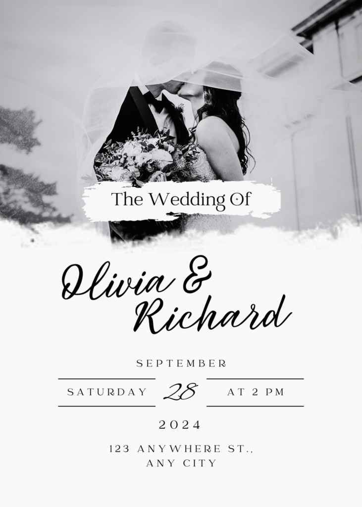 black and white personalized wedding invitation