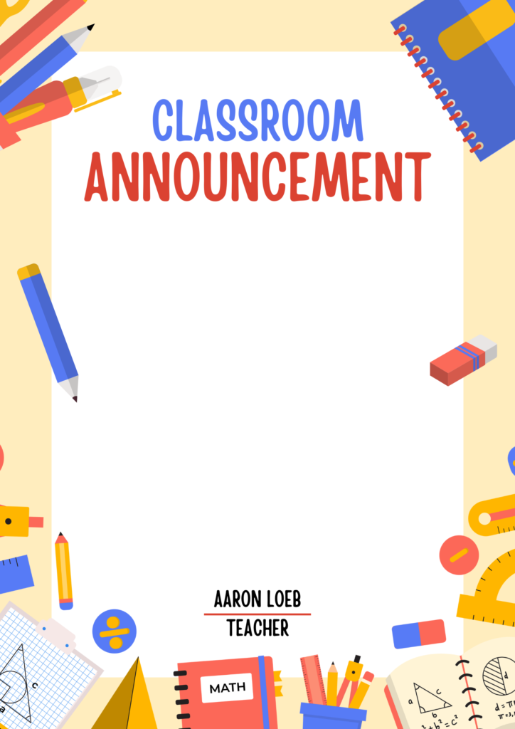 Classroom announcement poster for back to school