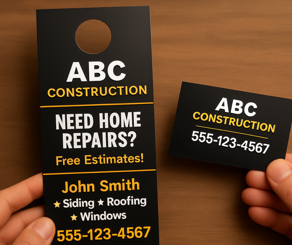 door hanger and business card for Construction Company