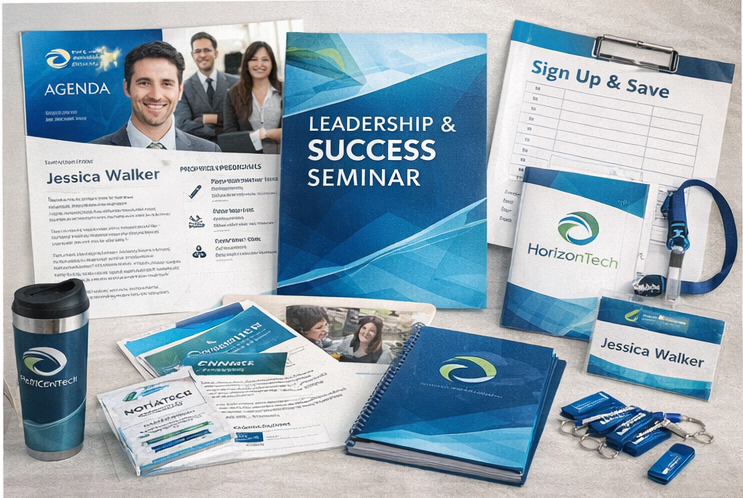 Event promotional materials for exhibit table